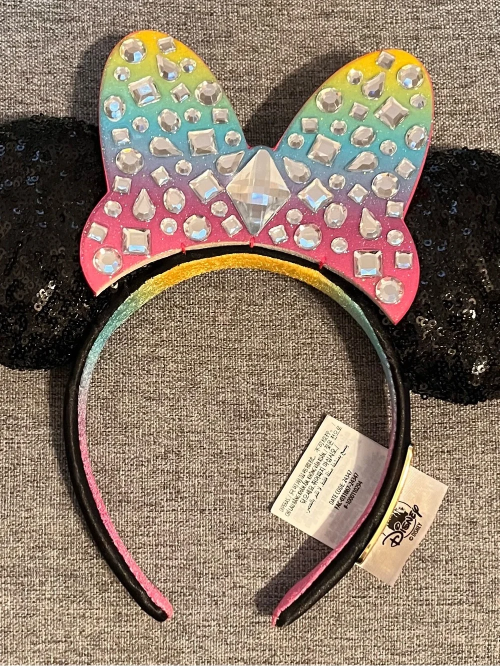 Official Disney Parks Minnie Mouse Ears Disneyland 70th Anniversary Rainbow Gem